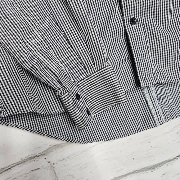 EDUN Mens Black White Gingham Collared Cotton Long Sleeve Button Up Shirt XL - Picture 6 of 12